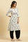 Off-White Textured Cotton Kurta With Black Ikkat Print