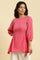 Pink Embroidered Solid Top With Side Tie-Up