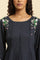 Navy Front Pleated Top With Embroidery