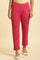 Pink Slim Pants With Embroidered Hem