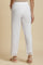 Ecru Straight Pants With Lace Hemline