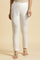 Off-White Cotton Flax Slim Pants With Lace At Hem