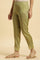 Green Solid Slim Pants With Organza Insert