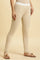 Beige Solid Thread Embroidered Rayon Asymmetric Kurta and Slim Pant Set