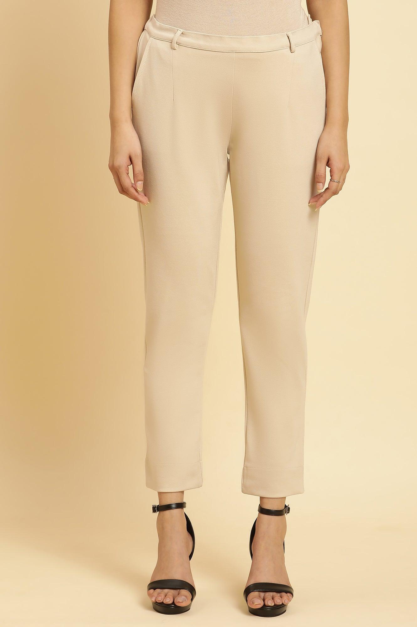 Beige Slim Fit Elasticated Western Pants