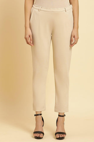 Beige Slim Fit Elasticated Western Pants