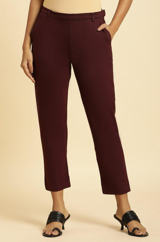 Wine Slim Fit Elasticated Western Pants