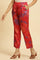 Bright Red Floral Printed Satin Pants