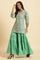 Mint Green Printed Short Kurta, Tiered Sharara And Dupatta