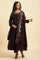 Purple Flared Embroidered Kurta, Pants And Dupatta Set