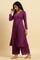 Purple Anarkali Festive Kurta, Parallel Pants And Dupatta Set