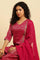 Pink Zari Embellished Short Kurta, Flared Pants And Dupatta Set