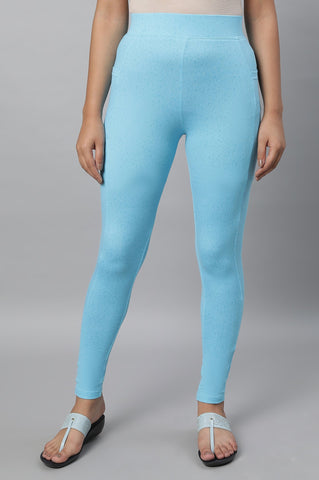 Blue Printed Skinny Fit Yoga Tights With Elasticated Waist