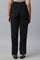Black Schiffli Embroidered Straight Fit Woven Palazzo With Elasticated Waist