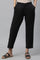 Black Solid Straight Fit Cotton Pants With Button Detail