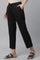 Black Solid Straight Fit Cotton Pants With Button Detail