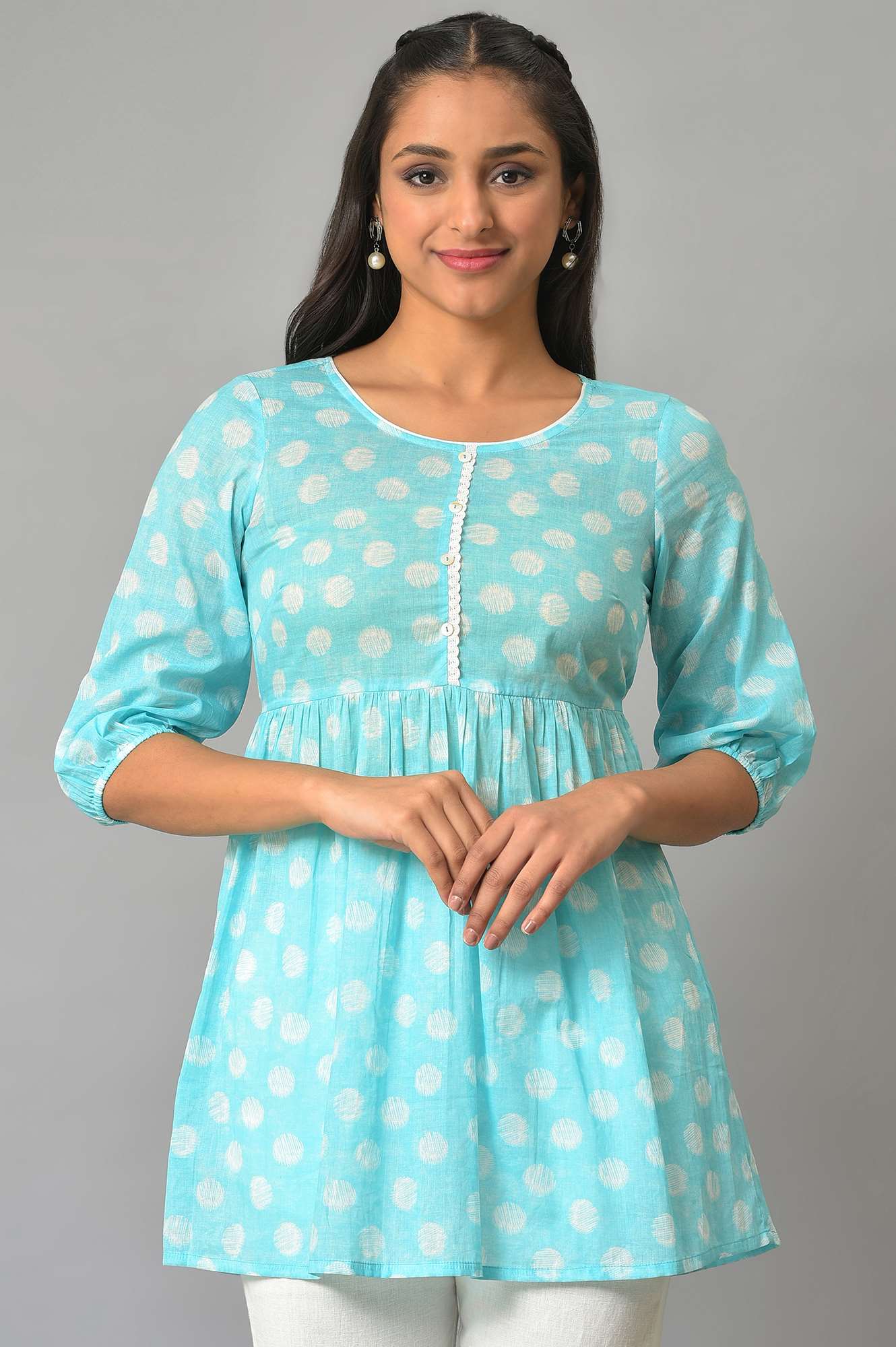 Blue Floral Printed Short kurta