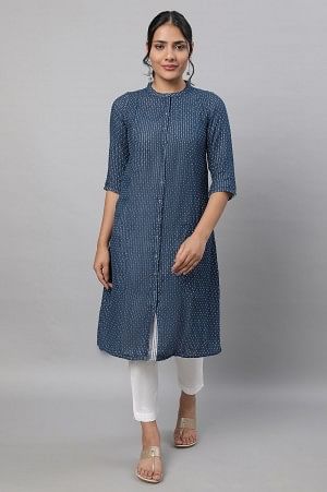 Blue Printed Cotton kurta & Trousers Set