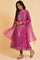 Dark Pink Sequined Anarkali kurta, Tights & Dupatta Set