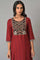 Red Stripe kurta With Embellished Yoke