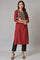 Red Stripe kurta With Embellished Yoke