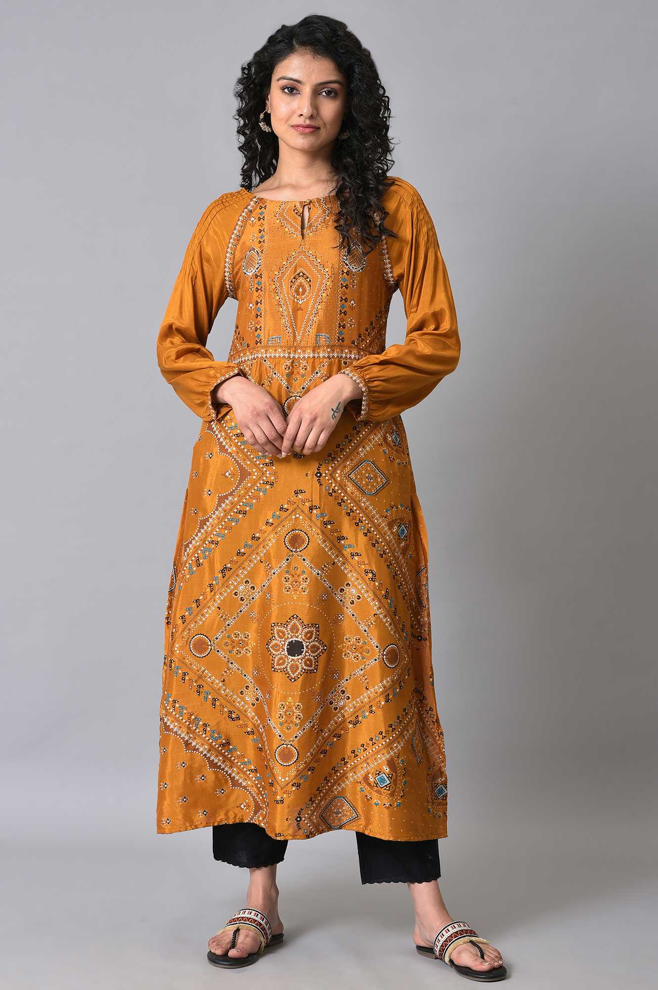 Dark Yellow Printed kurta