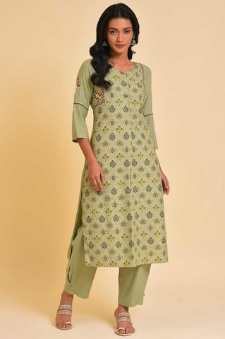 Light Green Embroidered Yoke Plus Size kurta