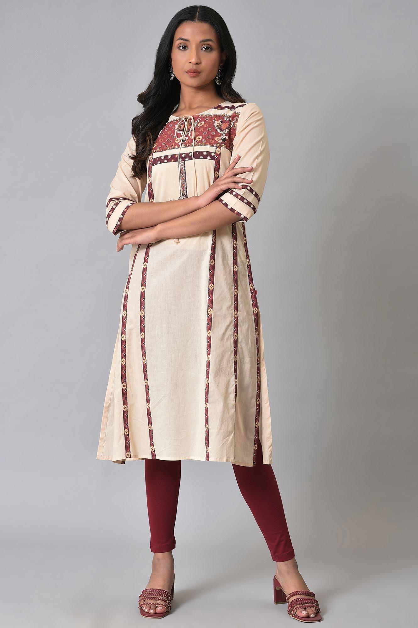 Ecru Printed Straight Summer Plus Size kurta