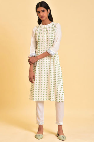 Ecru Printed Mandarin Collar kurta