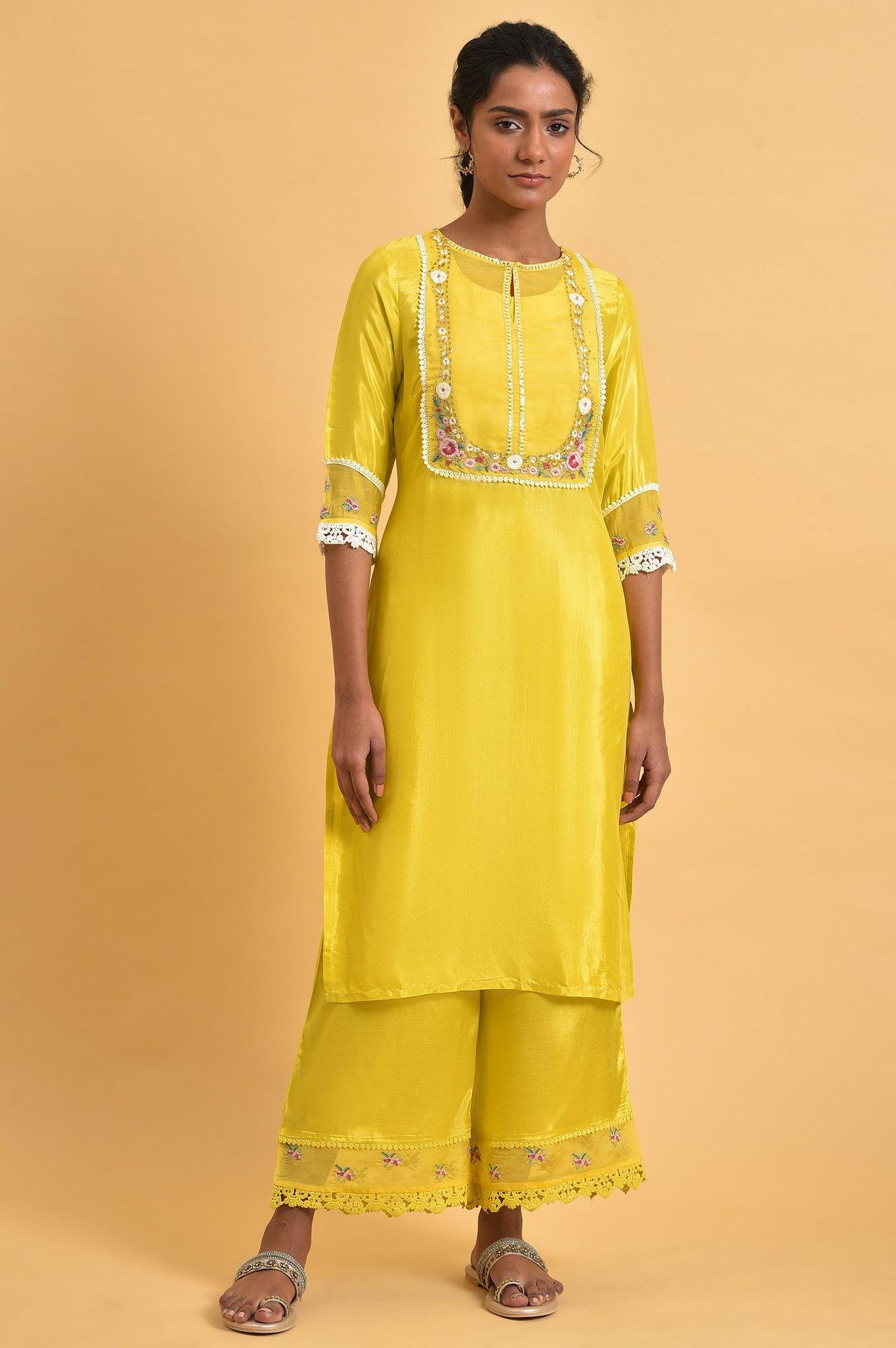 Yellow Embroidered Shantun Plus Size Festive kurta