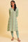 Green Glitter Printed A-Line kurta