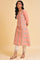 Peach Glitter Printed A-Line kurta