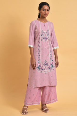 Light Purple Printed Plus Size Straight kurta