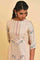 Biege Glitter Printed Flared kurta With Embroidery