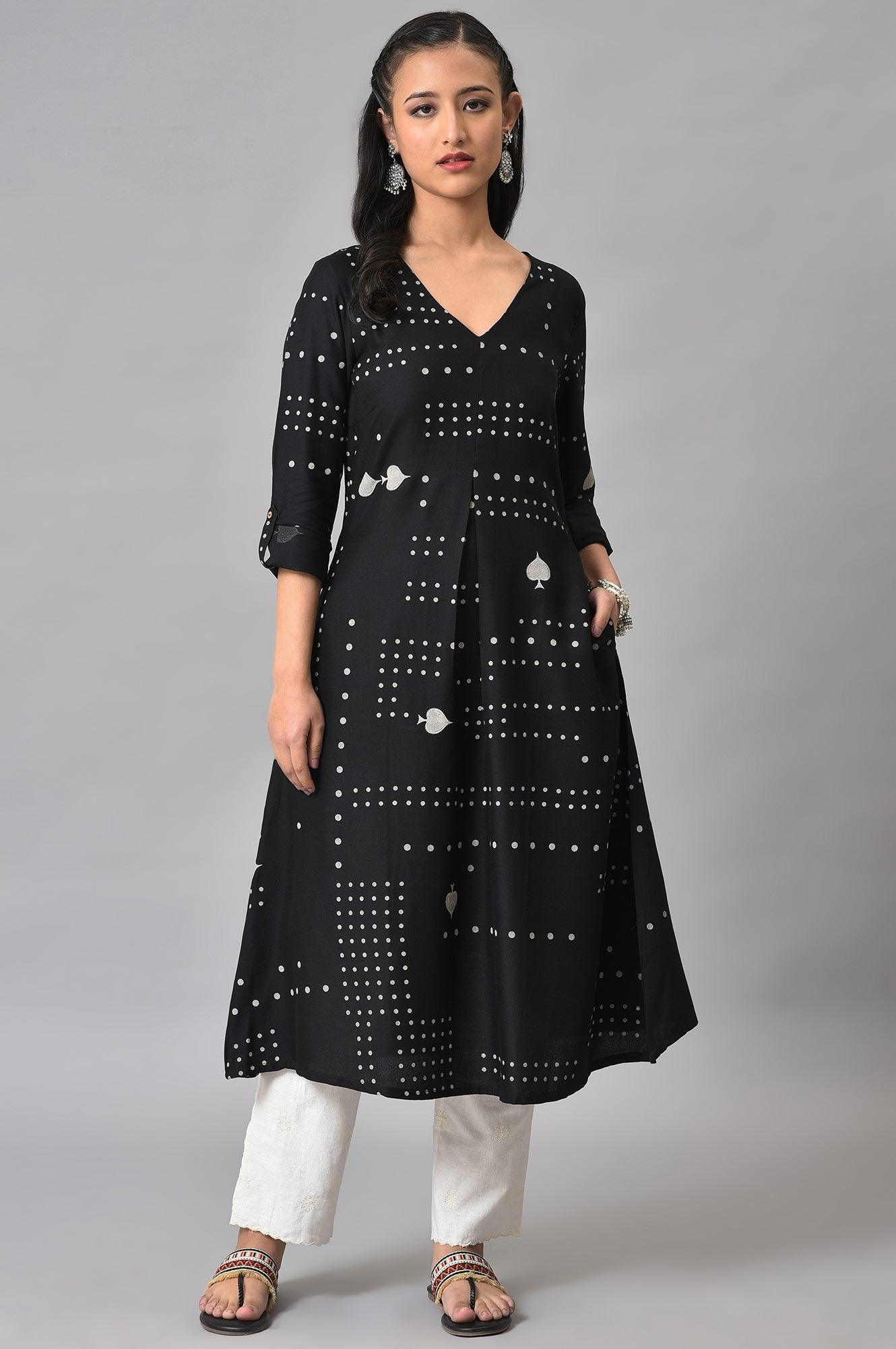 Black Easy Breezy Spade Printed Rayon kurta
