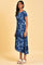 Blue Abstract Printed Waterfall Summer Dress