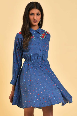 Blue Polka Dot Embroidered Dress