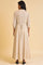 Ecru Embroidered Yarn Dyed Long Dress With Belt