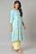 Blue Floral Printed A-Line Front Pleated kurta