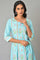 Blue Floral Printed A-Line Front Pleated kurta