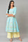 Blue Floral Printed A-Line Front Pleated kurta