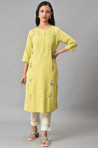 Light Green Embroidered Pintuck Summer kurta