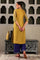 Yellow Geometric Printed Shantung Straight Kurta with Embroidered Yoke