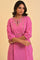 Plus Size Pink Floral Embroidered kurta In Textured Fabric