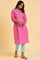 Plus Size Pink Floral Embroidered kurta In Textured Fabric