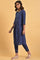 Navy Blue Floral Printed Round Neck kurta