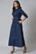 Navy Blue Long Shirt Dress With Belt