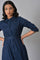 Navy Blue Long Shirt Dress With Belt