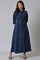 Navy Blue Long Shirt Dress With Belt