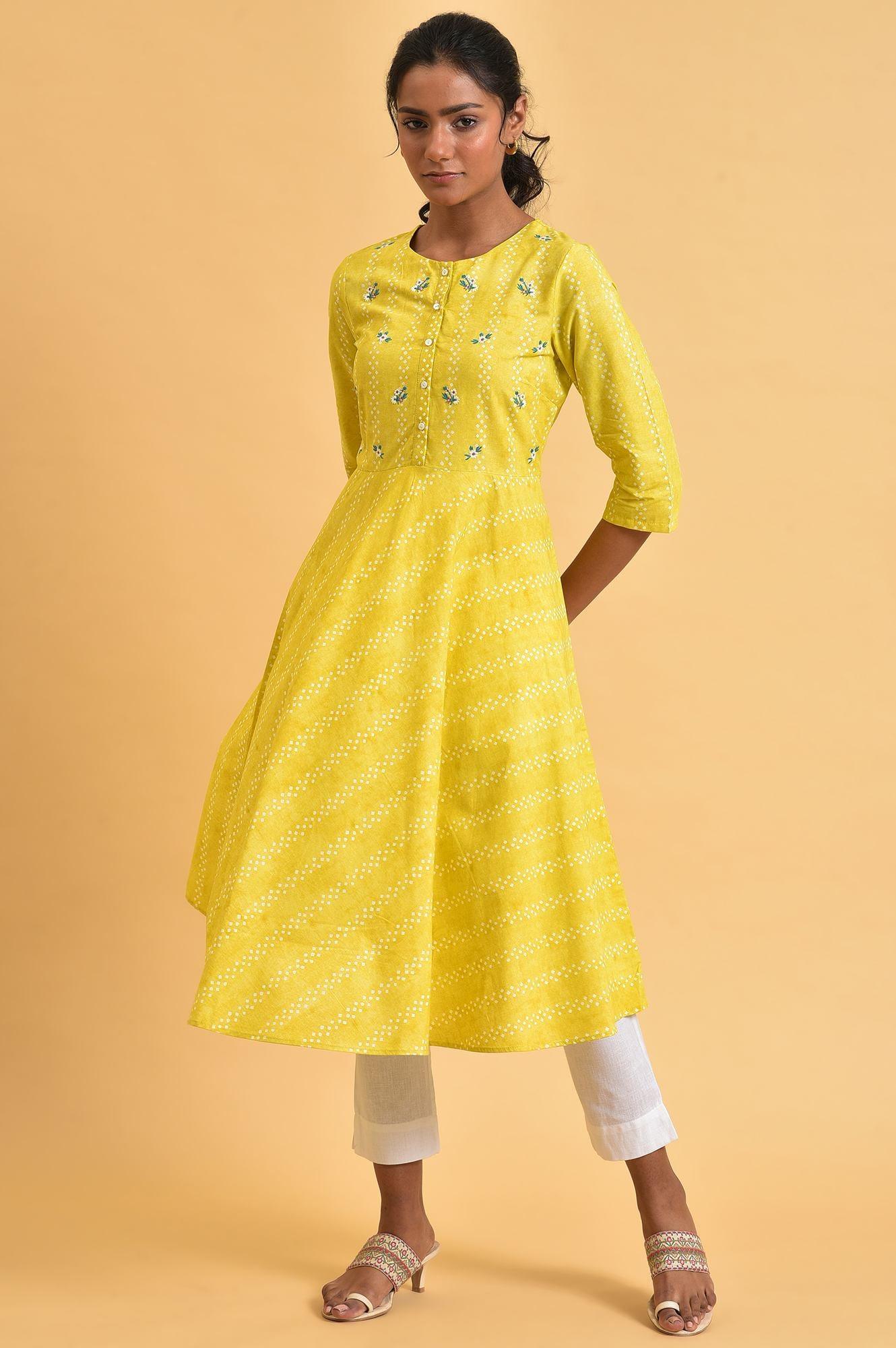 Yellow Cotton Flared Summer Dress